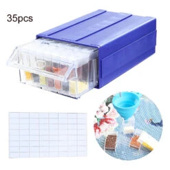 Aufbewahrungsbox Mit 22/35 Fläschchen Trichter Aufkleber Diamond Painting Zubehör -Diamonddiy 35pcsStorageBoxRectangularBottleFunnelSticker 1