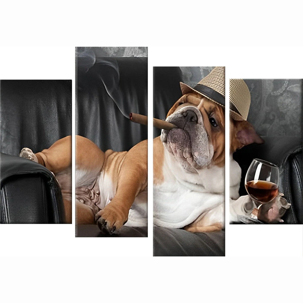 Bulldogge Mit Trinken Und Rauchen 4 TEILE Diamond Painting Set 4 Bulldogge Mit Trinken Und Rauchen 4 TEILE Diamond Painting Set – Bild 2
