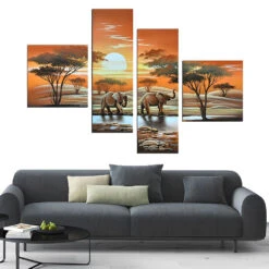 Elefanten Unter Der Abendsonne 4 TEILE Diamond Painting Set