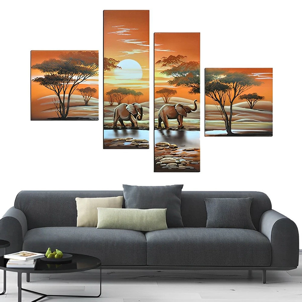 Elefanten Unter Der Abendsonne 4 TEILE Diamond Painting Set 3 Elefanten Unter Der Abendsonne 4 TEILE Diamond Painting Set
