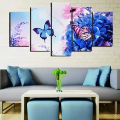 Schmetterlinge Und Blaue Blumen 5 TEILE Diamond Painting Set