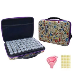 Aufbewahrungskoffer Mit Pop-Mustern 60 Runde FlÀschchen Freier Trichter Diamond Painting Zubehör